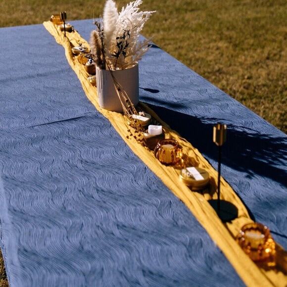 Navy Blue Tablecloth - 60 x 144 inch. Subtle Wave Pattern Wedding Event Home - Picture 2 of 4